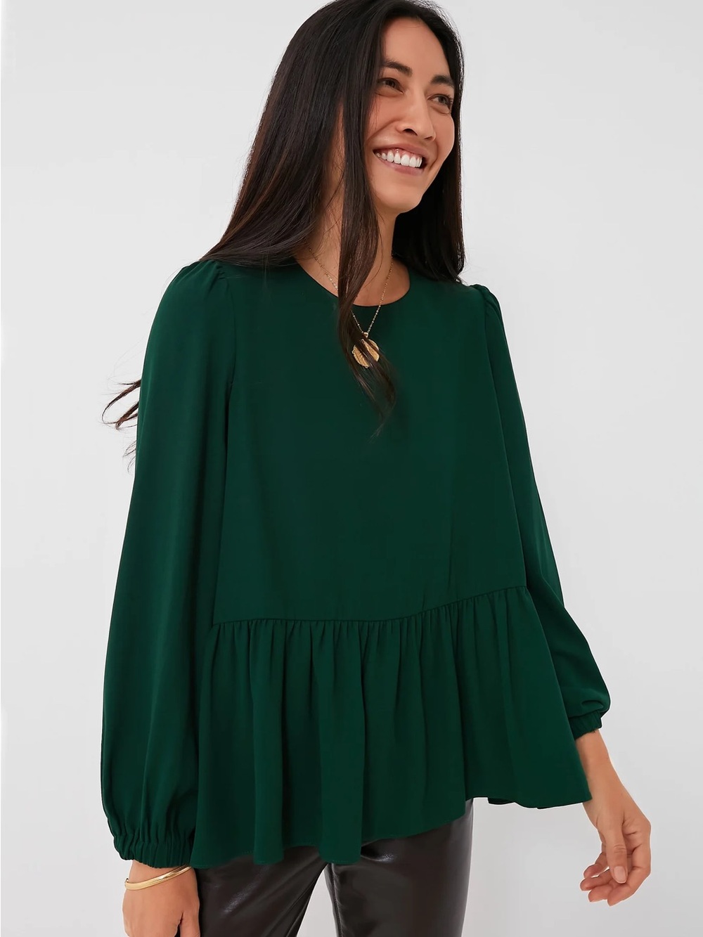 Pomander Place Hunter Green Carlota Peplum Blouse XXXL